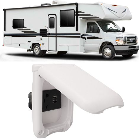 Accessoires de conversion pour camping-car : Boîtier électrique multifonctionnel d'alimentation externe, prise de courant, porte avec couvercle de protection, prise avec fiche encastrée à 2/3 broches (1/5)