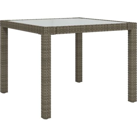 Table de Jardin Carrée 90x90x75cm, Verre Trempé et Résine Tressée Grise, Meuble d'Extérieur pour Terrasse (1/5)