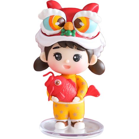 Figurine PVC Tiger Nouvel An Chinois Lion Danseur Décoratif 50g Multicolore 4.5x4.5x7.2cm (1/5)