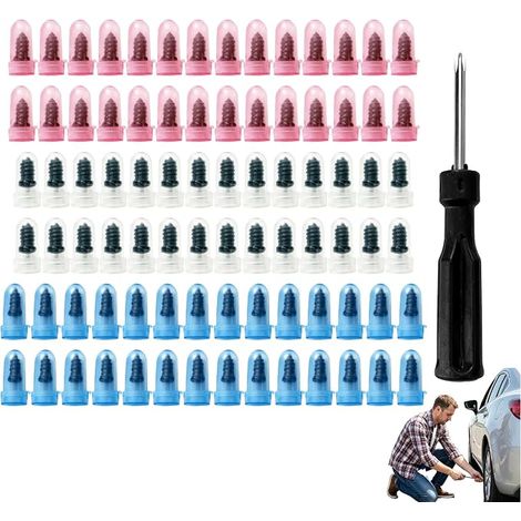 Kit de Réparation Pneus Voiture, Moto, Camion 85 Pièces 28 Grandes, 28 Moyennes, 28 Petites Bandes, 1 Tournevis Moyen Anti-crevaison Pneus Tubeless Auto, SUV, Vélo, Véhicules