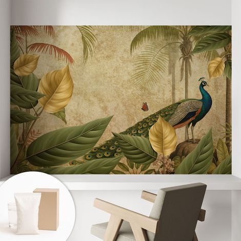 Papier peint intissé mural pour salon chambre à coucher tendance et originale - Colle incluse gratuite Oiseau exotique 104x70 cm (1/5)