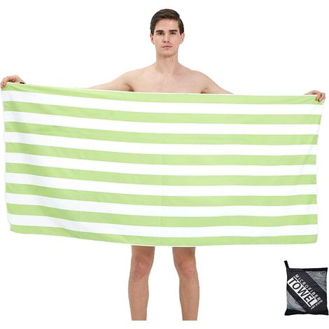 Grandes Serviette de Plage Microfibre avec Sac,160X90Cm Rayures Vertes de Drap de Plage,Séchage Rapide,Anti-Sable,Douces et Super Absorbante,Portable Légère,pour Piscine Vacances Yoga Camping (1/5)
