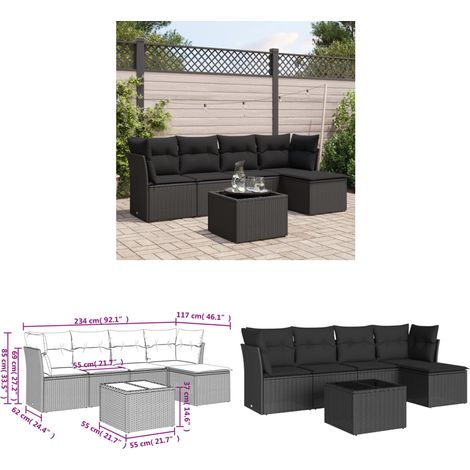 6-tlg. Garten-Sofagarnitur mit Kissen Schwarz Poly Rattan - Gartenmöbel Set - PE-Rattan Möbel - Outdoor Sofa - Esstisch - Lounge Set - Home & Living (1/3)