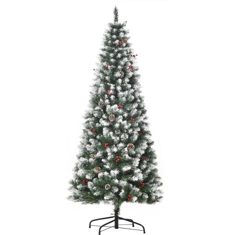 HOMCOM Artificial Christmas Tree Xmas Pencil Decoration w/ Pinecone Berries 6FT (1/5)
