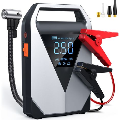 Démarreur de Voiture 4-en-1 8000A avec Compresseur d'Air 150 PSI, Batterie Externe, Lampe LED et Écran Intelligent, pour Moteurs Essence et Diesel Jusqu'à 12L
