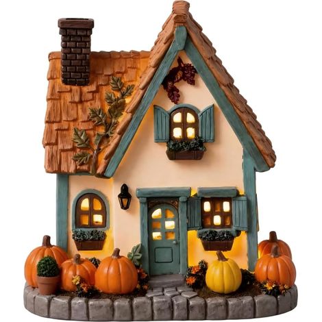 Maison lumineuse en résine vintage – Citrouille – Déco Halloween (1/5)