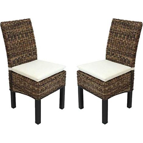 Lot de 2 chaises M69, banane tressée, pieds foncés, avec coussins (1/5)