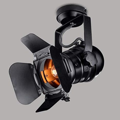 Goeco – Plafonnier industriel noir en métal – Spot orientable E27 réglable – Grand format L31 W17 H35cm – Pour restaurants et salons (1/5)