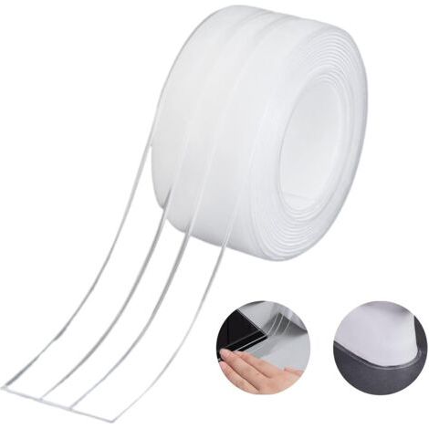 Sollbry Bande d'Étanchéité,Salle de Bain Joint Double Pli Blan Ruban Baignoire Auto-Adhésif/Imperméable Mildiou Prévention Cafard pour Cuisine Évier 38mm 3.2m - Transparent (1Pack) (1/5)
