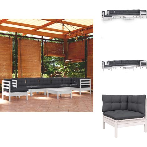 9-tlg. Garten-Lounge-Set mit Kissen Weiß Kiefer Massivholz - Garten Lounge Set - Kiefernholzmöbel - Outdoor Möbel - Gartenmöbel - Loungemöbel (1/5)