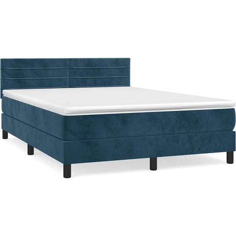 Maison Exclusive - Giroletto a Molle con Materasso Blu Scuro 140x200 cm in Velluto (1/5)