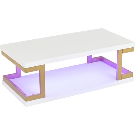 Mesa de centro rectangular LED blanca y dorada 100 x 50 x 37,5 cm MDF y metal (1/5)