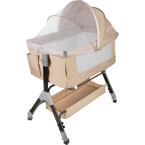 Lit berceau cododo bébé – 4 niveaux de réglage de hauteur – Moustiquaire et fermeture éclair – Tissu en lin respirant – Roues verrouillables 360° – Wyctin