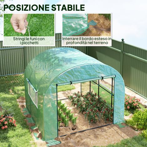 Serre de jardin 3x3x2 m en acier et PE anti-UV, vert, avec portes enroulables et fenêtres (1/5)