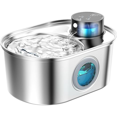 CCYKXAFontaine à Eau pour Chat Piles, Fontaine sans Fil pour Animaux de Compagnie, Distributeur d'eau en Acier Inoxydable pour de Compagnie, Capacité 3,2L (1/5)