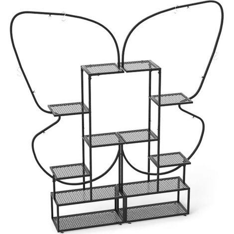 Juego de 2 estantes metálicos para plantas 56 x 26 x 185 cm soporte creativo para flores de 6 niveles en metal negro 200014810