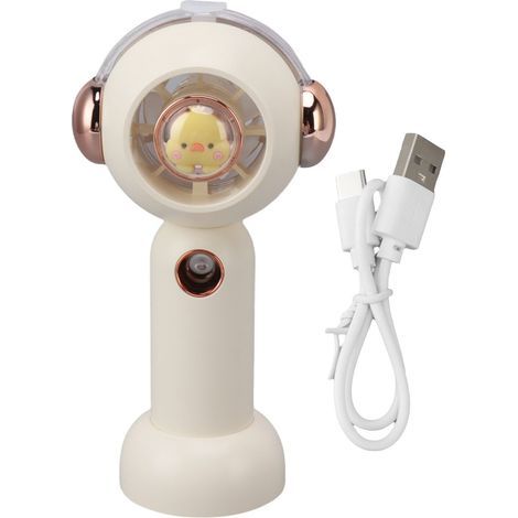 Niedlicher, tragbarer Sprühventilator mit Zerstäubungsfunktion, kleiner, per USB wiederaufladbarer Taschenventilator, 500 mAh, weiß. (1/5)