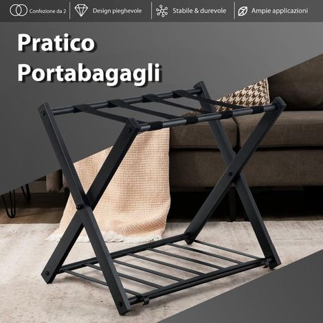 Rangement pratique des valises, lot de 2 porte-bagages pliants 60 kg avec étagère, chambre ou hôtel (1/5)