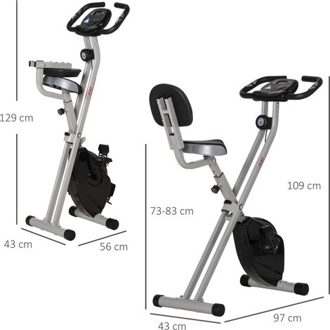 Vélo d'appartement pliable en acier, silencieux et idéal pour la maison (guidon et selle réglables en hauteur, 8 niveaux de résistance, écran LCD, capteur de fréquence cardiaque), gris (1/5)