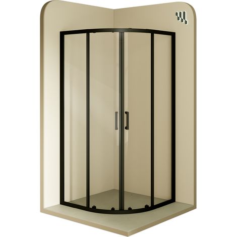 Mampara de ducha Ella - 100x100x190cm Puerta corredera, Ajuste 97,5-99,5x97,5-99,5cm Perfiles negros, Cristal transparente 6 mm (1/5)