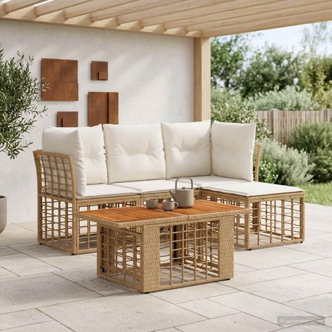 vidaXL Set Divano da Giardino 5 pz Naturale e Bianco Crema polyrattan (1/5)