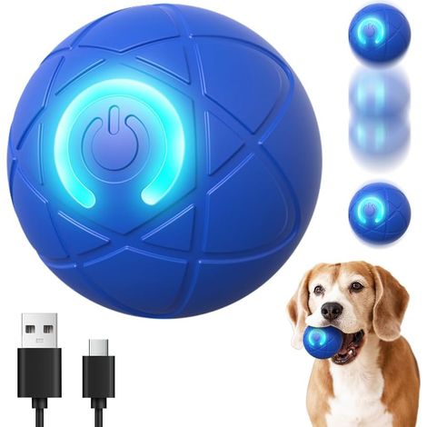 Jouet Chien Balle Interactive Intelligente, 2026 Nouve Chargement par USB Jouet pour Chien Balle Chien Indestructible, avec Vibration et Rebond Jouets pour Cadeau Chiens (Bleu)