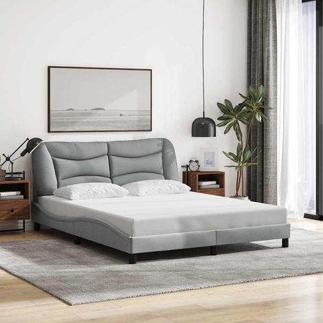 Cadre de lit 160 x 200 cm avec tête de lit, tissu gris clair, sans matelas - PANGIVO (1/5)