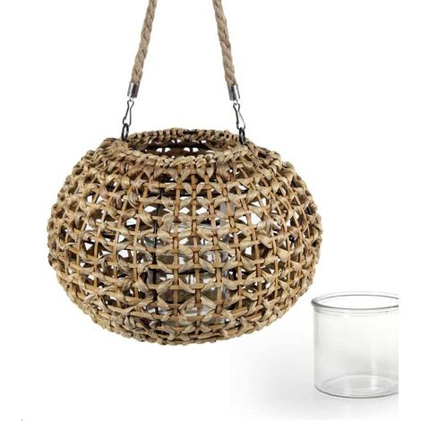 LANTERNA PORTACANDELA TONDA APPENDIBILE CON BICCHIERE 32X21CMCOLORE NATURALE (1/2)