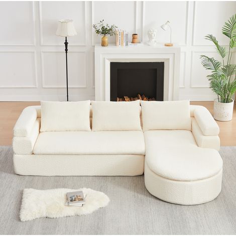 L-Ecksofa mit Chenille-Chaiselongue, 3-Sitzer, Elfenbein, 260 x 170 x 65 cm (1/5)