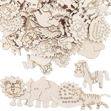 100 décorations en bois représentant des animaux, à découper et à utiliser soi-même pour créer des centres de table.