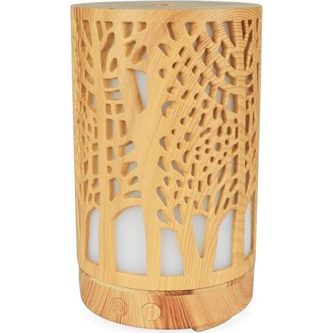 Diffuseur d'Arômes Ultrasonique, Grain de Bois Perforé, Machine d'aromathérapie pour Huiles Essentielles de Chambre à Coucher d'humidificateur à Ultrasons-Fei Yu (1/5)