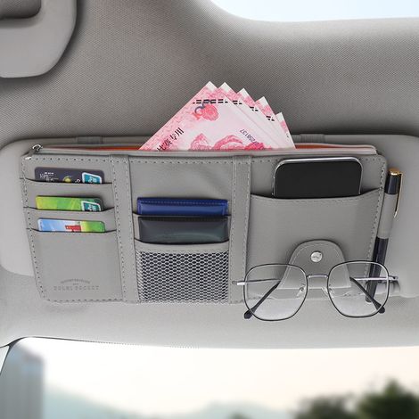 Organisateur de pare-soleil pour voiture, porte-lunettes de soleil et pochette de rangement, porte-cartes et porte-monnaie (1/4)