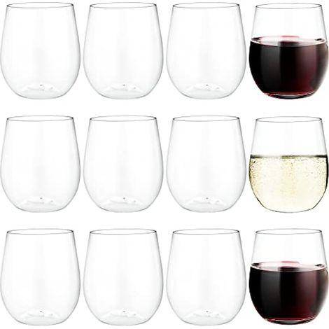 Lot de 12 verres à vin réutilisables en plastique incassable pour Noël, fête, camping, pique-nique - 350 ml (1/5)