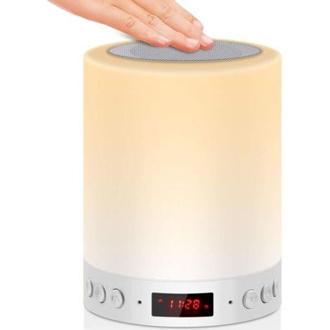 5 EN 1 Lampe de Chevet Tacile Rechargeable Portable, Veilleuse LED Lampe de Table Enfant Enceinte Bluetooth Musique USB Radio Réveil Numérique Multicolore Cadeau Hommes/Femmes [Classe énergétique A++ (1/5)