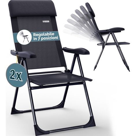 Casaria Set di 2 sedie da Giardino pieghevoli regolabili 7 posizioni in alluminio con schienale alto funzione reclinabile sedia da campeggio pieghevole da balcone sedia con schienale alto pieghevole 2
