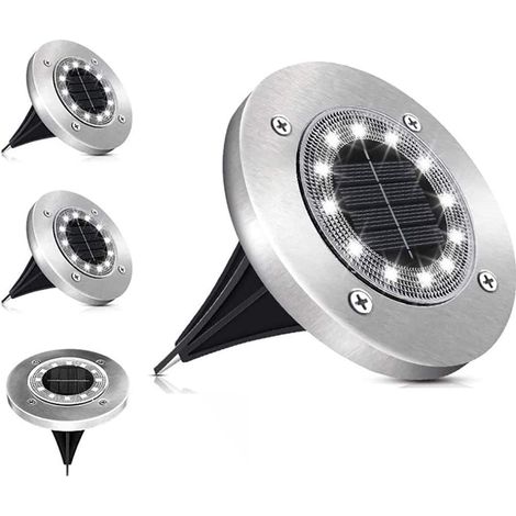 Lot de 4 lampes solaires extérieures au sol 12 LED, étanches IP65, éclairage solaire encastrable pour jardin, pelouse, escalier, piscine (1/5)