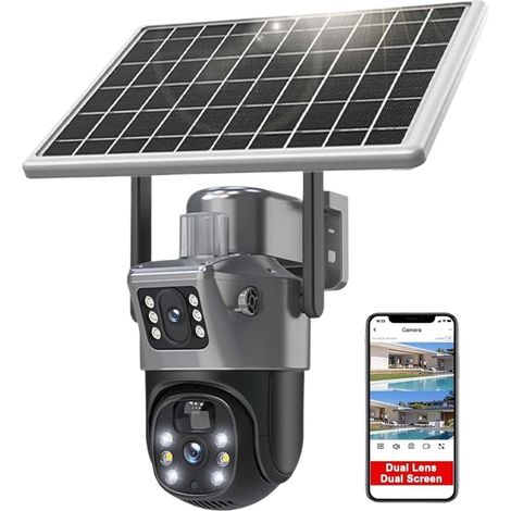 Caméra de sécurité à domicile Caméra solaire à double objectif 4K 8mp, sécurité extérieure, caméra de Surveillance avec panneau solaire, détection humaine, caméra de vidéosurveillance 4G SIM PTZ(4G Ca (1/5)