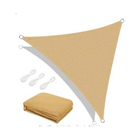 Vela de Sombra Triangular, Vela de Sombra Triangular HDPE 3x3x3M Resistente a los Rayos UV Vela de Sombra Transpirable Rayos UV para Jardín Terraza Camping - Color Arena (1/4)