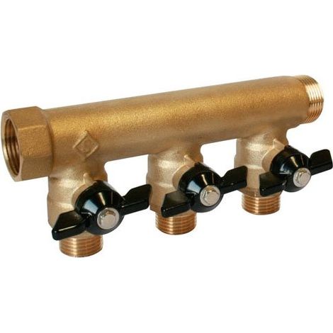 Collecteur sanitaire monobloc M-F 3/4" + mini-vannes 3 départs 1/2" (1/4)