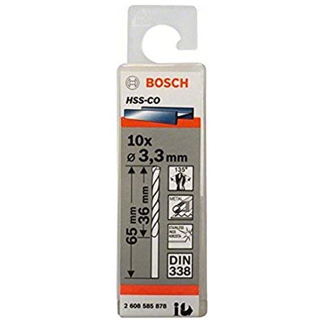 PRO Trapano a spirale in acciaio inossidabile HSS-Co, 3,3 x 36 x 65 mm, set da 10 pezzi