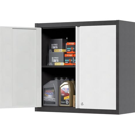 Armoire murale en métal pour outils avec 1 étagère réglable en hauteur et 2 portes, armoire murale avec serrure en acier inoxydable, garage, atelier, cuisine, 66 x 66 x 30 cm (1/5)