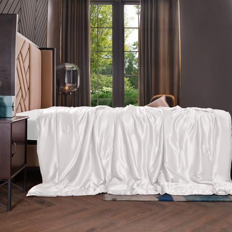 Couverture 100 % soie de mûrier à l'intérieur et à l'extérieur pour canapé, bureau, voyage, enfant 53x70 inch blanc (1/5)