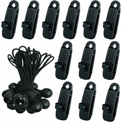 24 Pcs Clip de Tente Bâche avec 12x Pince pour bache et 12x Tendeur Corde Elastique, Pince a oeillet pour bache Camping Accessoires pour Tentes, bache Piscine, Bâches, Auvents, Gazebos Tente (1/5)