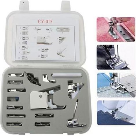 Applicable 15pcs Machine à coudre Presser Kit de pied de marche Professional Snap-On Accessoires de couture à jambe basse pour Brother, Singer, Viking, Janome, Kenmore