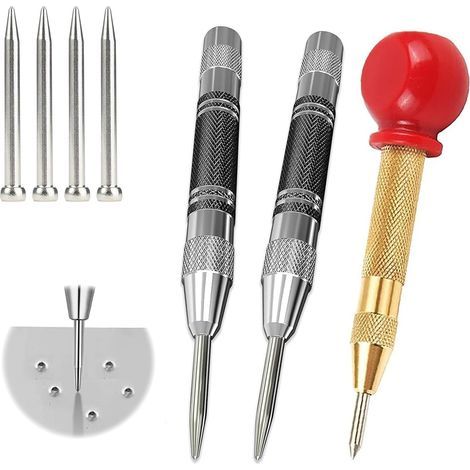 3 Pièces Pointeau Automatique Pour Metal Poinçons Centraux à Ressort Poinçons Centraux à Ressort Tension Avec 4 Pièces Pointes De Rechange Pour Bois, Mur, Plastique, Métal, Acier Inoxydable, Verre (1/5)