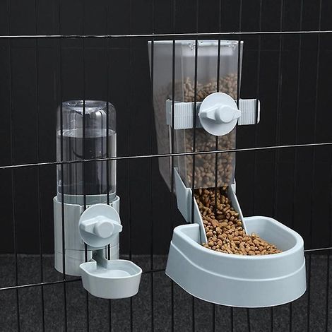 Distributeur automatique de nourriture pour cage, gamelle suspendue, bouteille d'eau, distributeur de nourriture pour chiots, chats, lapins, oiseaux (bleu) (1/5)