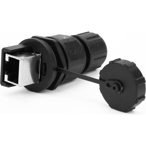 Connecteur Ethernet RJ45 180° étanche poussière eau adaptateur noir extérieur 8 broches coupleur montage sur poteau IP67 (1/5)
