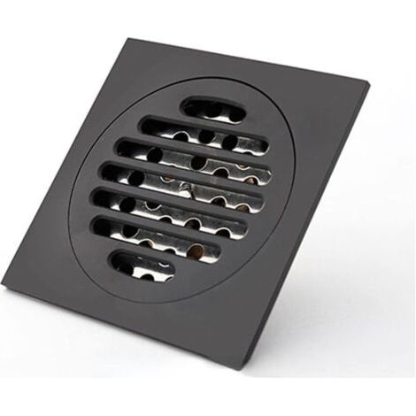 Caniveau de douche carré de 10 cm en laiton noir mat, anti-odeurs, pour baignoire et douche, grille de drainage, siphon de douche, filtre à cheveux, couvercle de siphon de douche extérieur