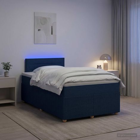 vidaXL Lit boxspring avec matelas Bleu 120 x 200 cm Tissu (1/5)