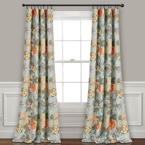 Paire de Rideaux de fenêtre filtrant la lumière, 132,1 cm de Large x 213,4 cm de Long, Bleu et Vert – Jardin botanique – Décoration d'intérieur de Campagne – Rideaux Floraux pour (1/5)